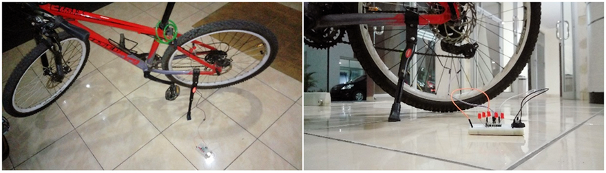 圖9：安裝在自行車上的磁鐵和磁性開關(guān)。